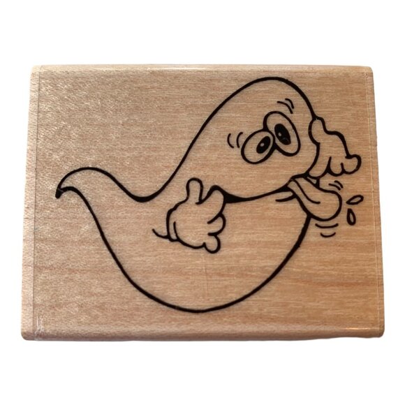 Stampendous Fun Stamps Silly Ghost Rubber Stamp Wood Block Craft Vintage 1989 - Picture 7 of 7
